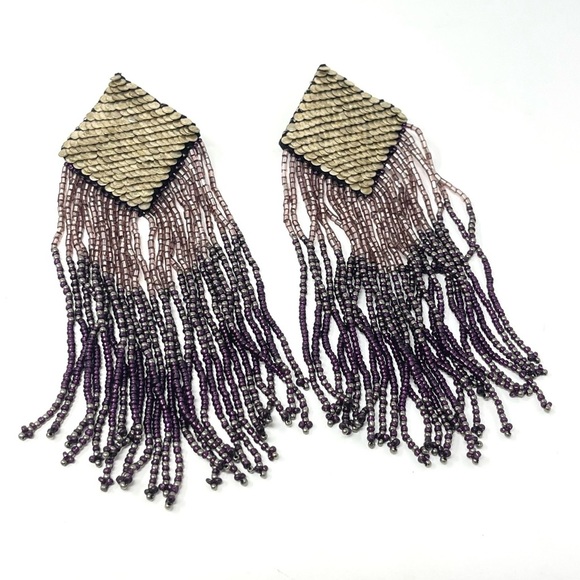 New Anthropologie x Olivia Dar Tasseled Beaded Cleopatra Drop Earrings - Picture 1 of 6